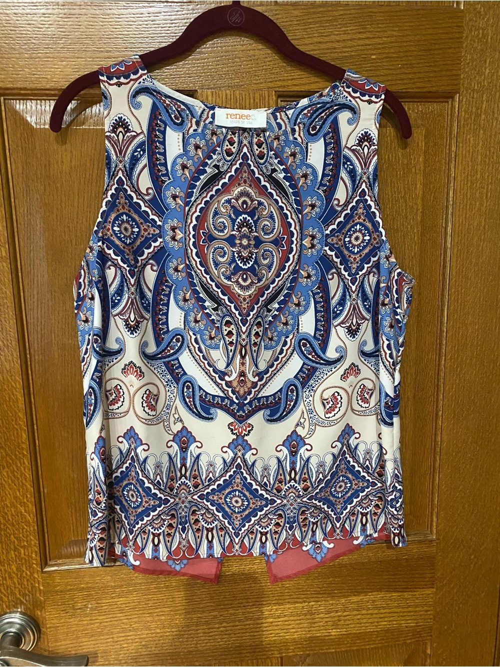CREAM Paisley Print Sleeveless Top with Blue and Red Accents size small